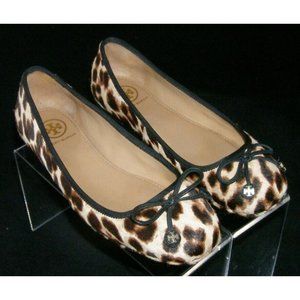 Tory Burch Laila leopard print calf hair grosgrain bow driver ballet flats 6.5M